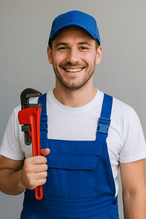 A Plumber holding a tool and smiling after having done AI SEO with local seo perth agency