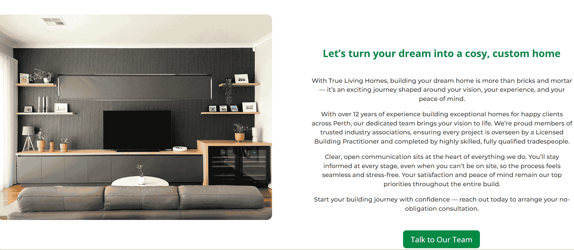 trueliving homes new website made by Perth Local SEO Agency